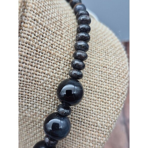 Artisan Black Glass Bead Collar Necklace Tigers Eye Faceted Teardrop Pendant - Picture 5 of 9